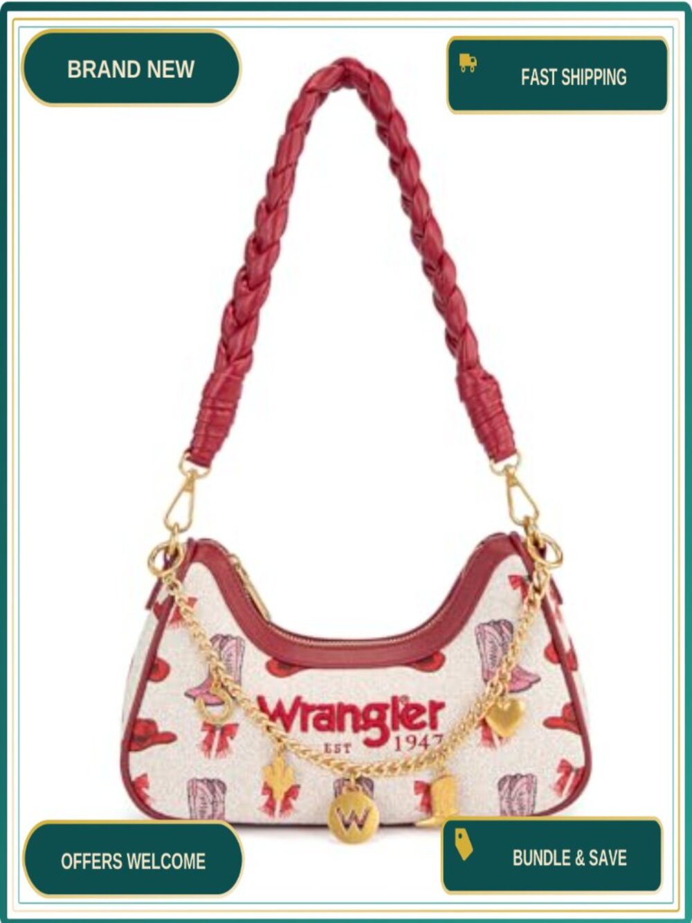 Wrangler Rodeo Icons Shoulder Bag Y2K Crescent Hobo Handbag Western Clutch